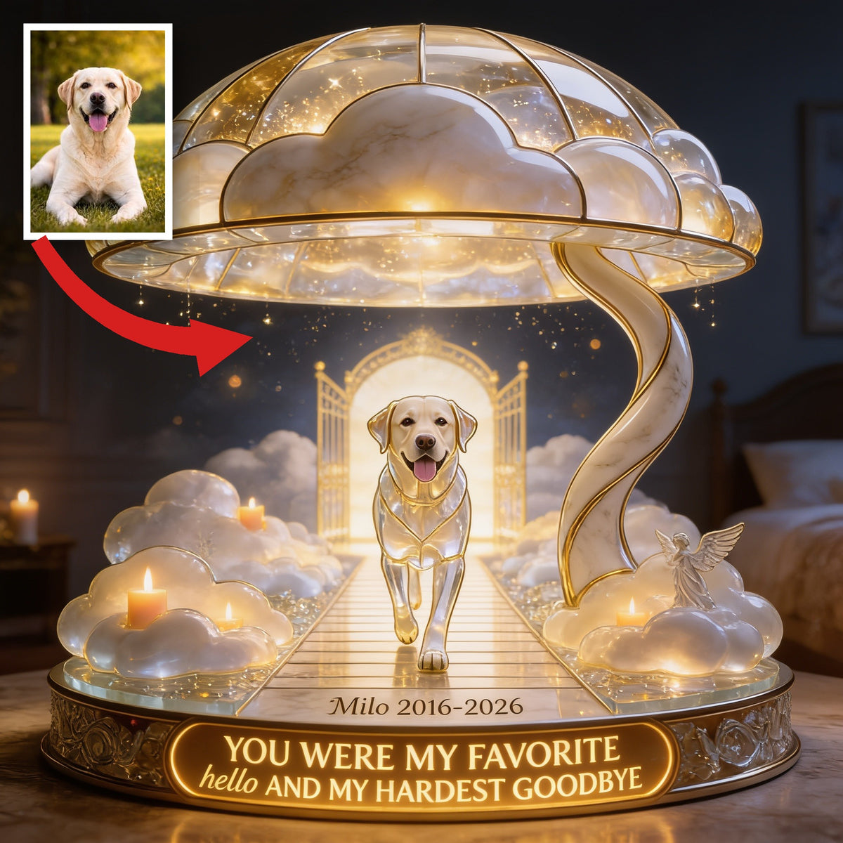 Custom Photo Yellow Labrador Retriever Memorial Acrylic LED Night Light Pet Loss Keepsake