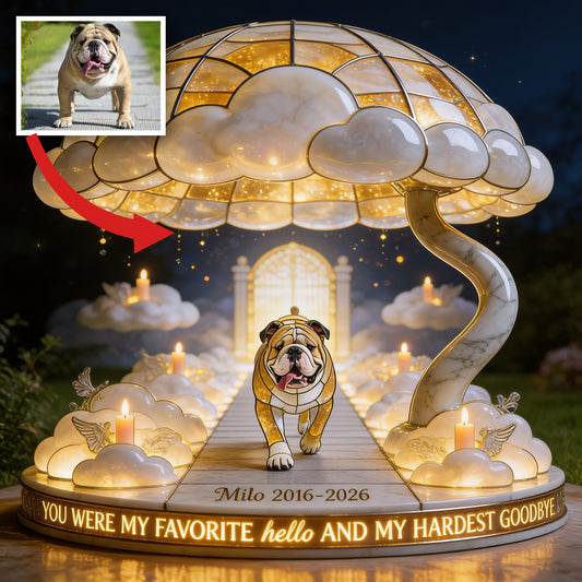 Custom Photo Memorial Fawn White Adult Bulldog Acrylic LED Night Light Pet Memorial Gift