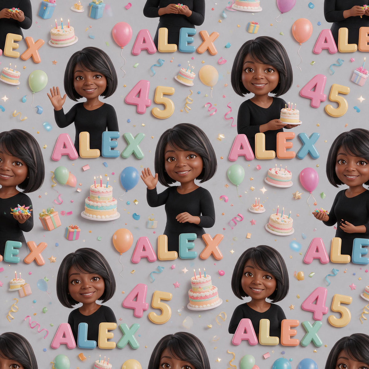 Personalized 45th Birthday Middle-Aged Black Woman Wrapping Paper
