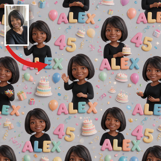 Personalized 45th Birthday Middle-Aged Black Woman Wrapping Paper
