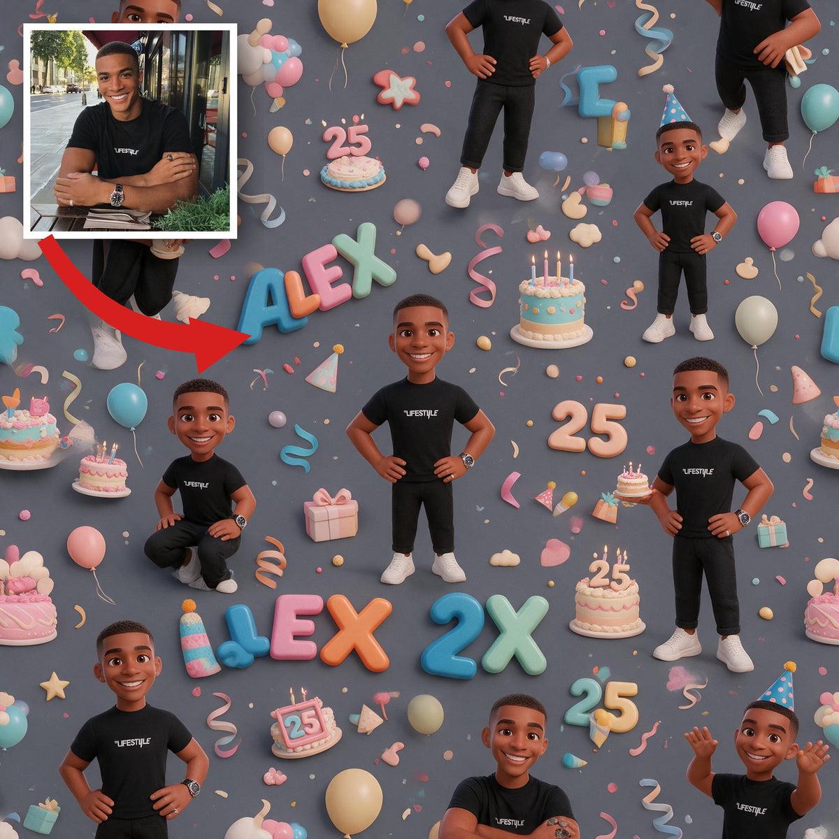 Personalized 25th Birthday Black Man Wrapping Paper Gift for Husband Boyfriend Son