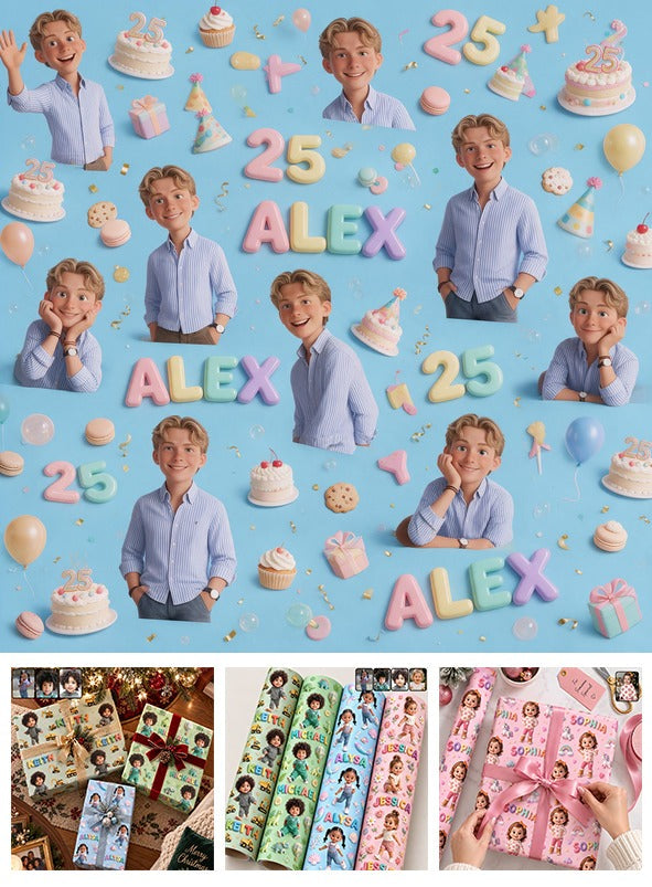 Personalized 25th Birthday Man Wrapping Paper, Gift for Him Husband Son Boyfriend
