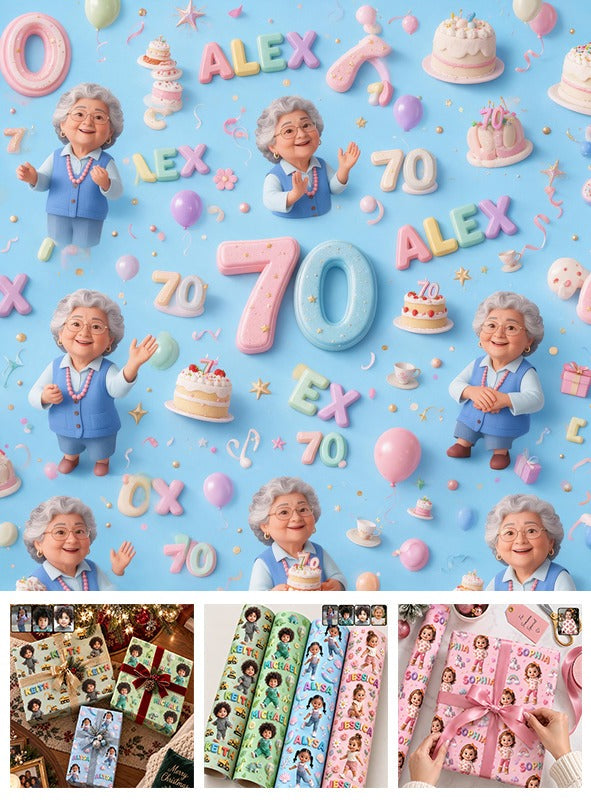 Personalized 70th Birthday Older Latina Woman Wrapping Paper