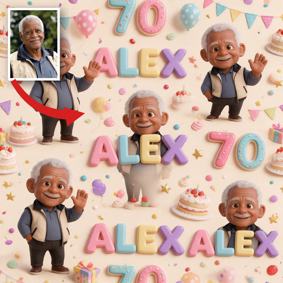 Personalized 70th Birthday Older Black Man Wrapping Paper Grandpa Dad Gift