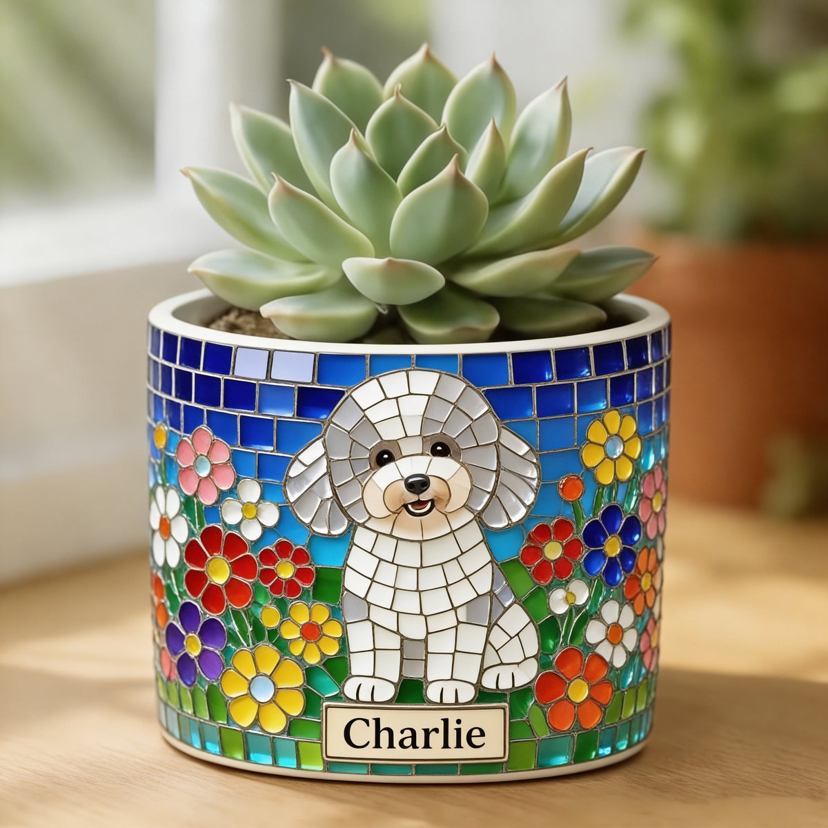Personalized Curly Fur Poodle Ceramic Plant Pot Home Decor Gift