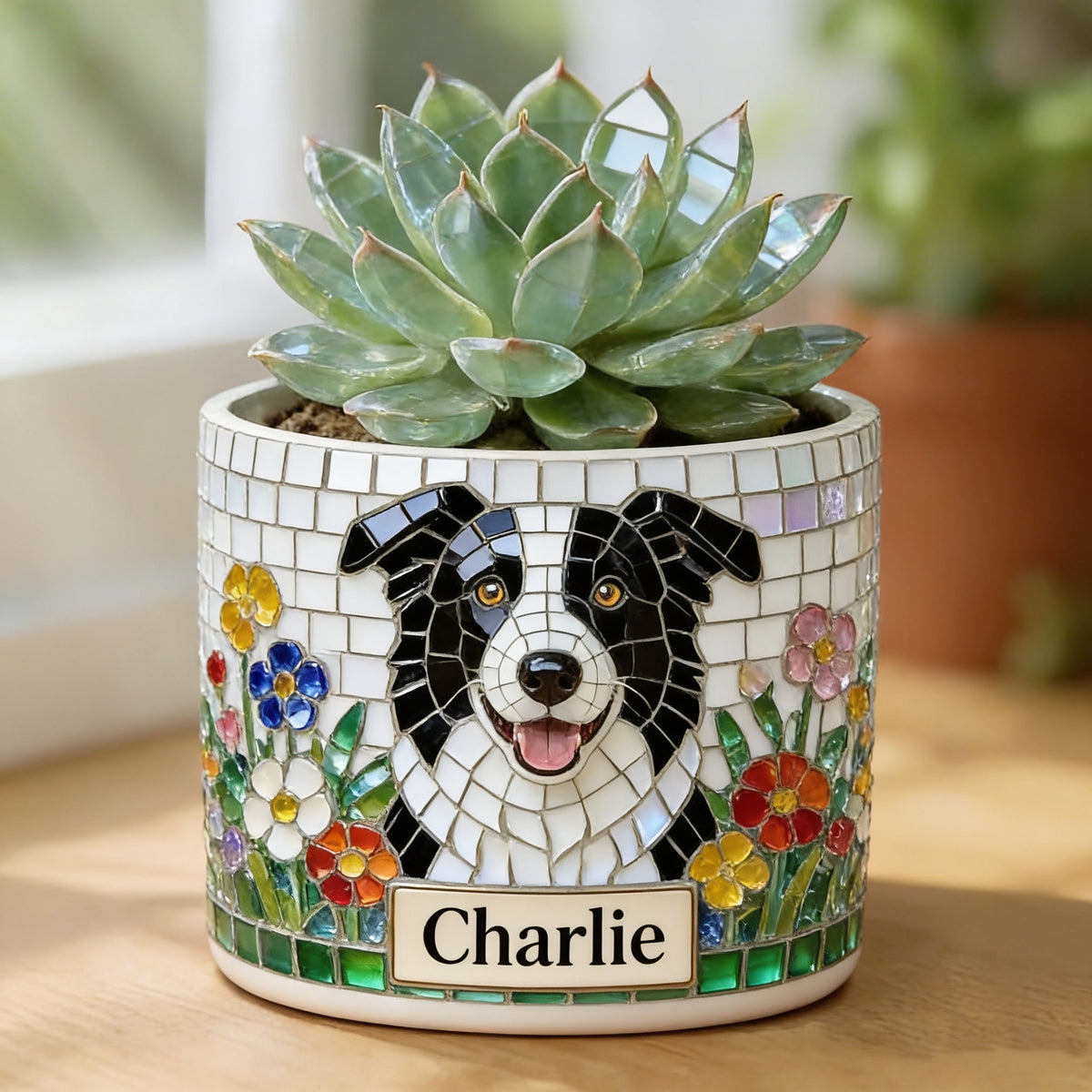 Personalized Black and White Border Collie Ceramic Plant Pot Dog Lover Gift