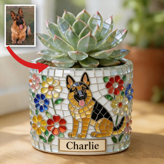 Personalized Black and Tan Adult German Shepherd Ceramic Plant Pot Dog Lover Gift