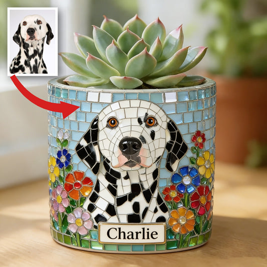 Personalized Dalmatian Ceramic Plant Pot Black White Spotted Dog Succulent Home Decor