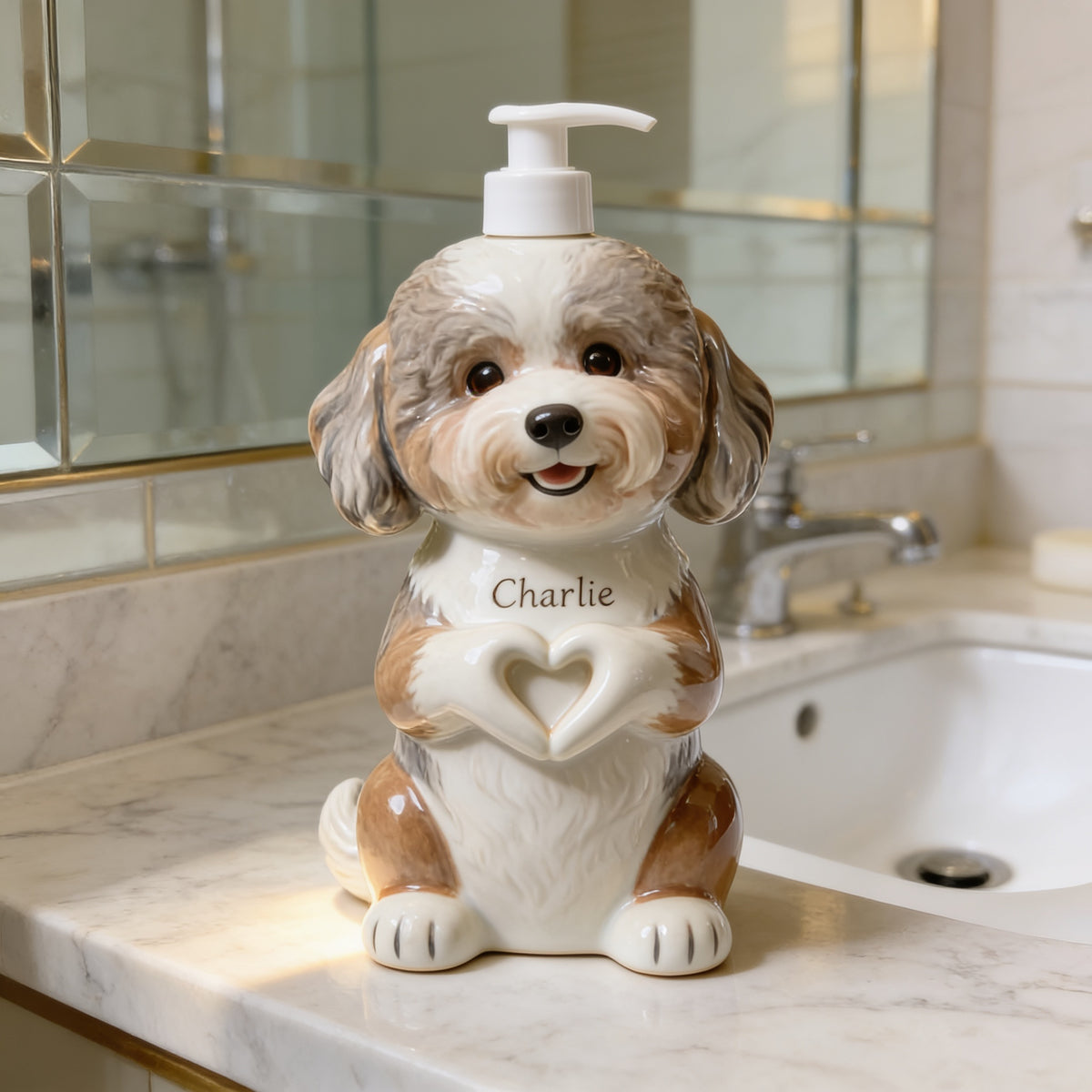 Personalized Curly Fur Adult Poodle Soap Dispenser Pet Bathroom Gift