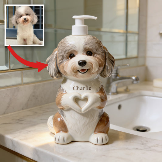 Personalized Curly Fur Adult Poodle Soap Dispenser Pet Bathroom Gift