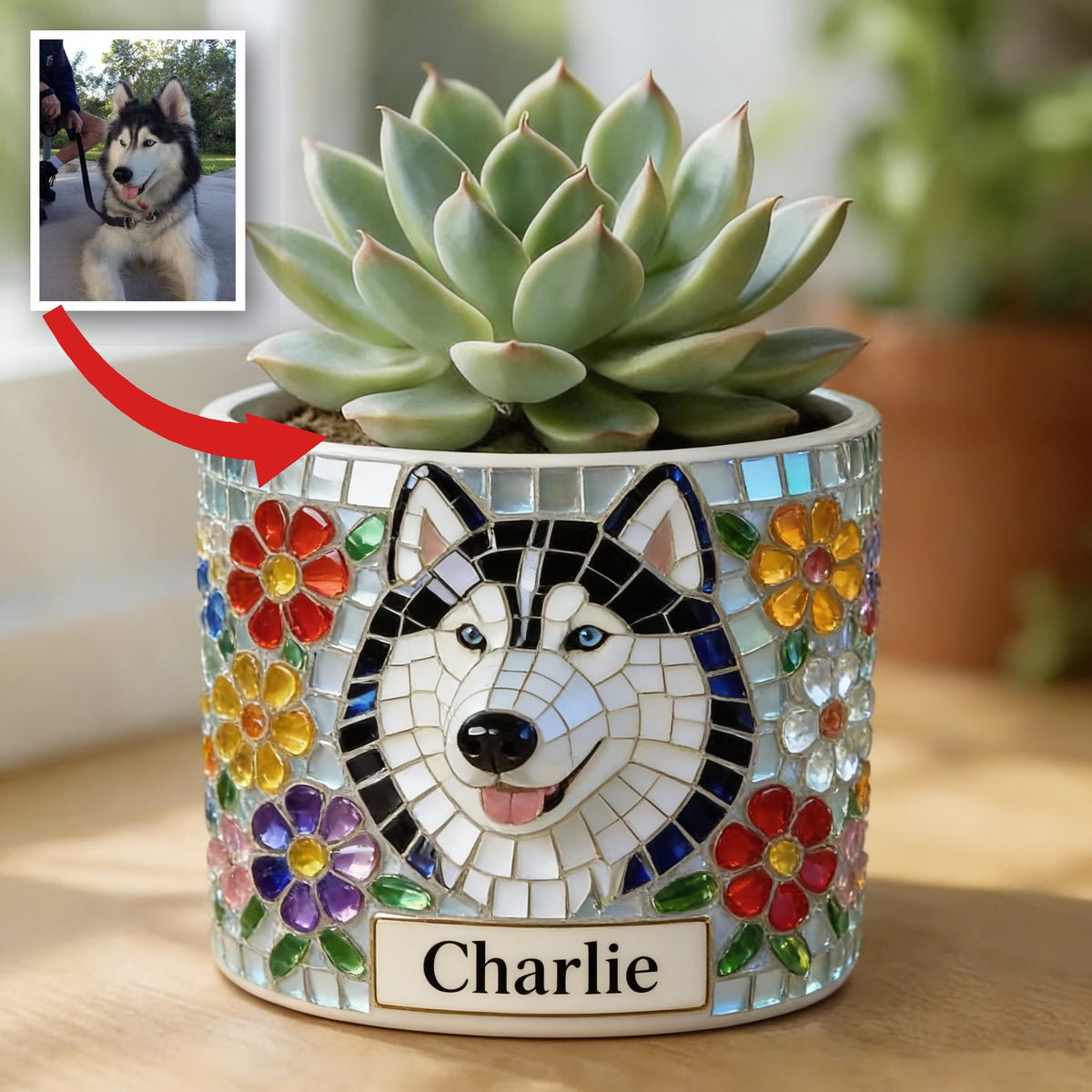 Personalized Siberian Husky Ceramic Plant Pot Dog Lover Gift