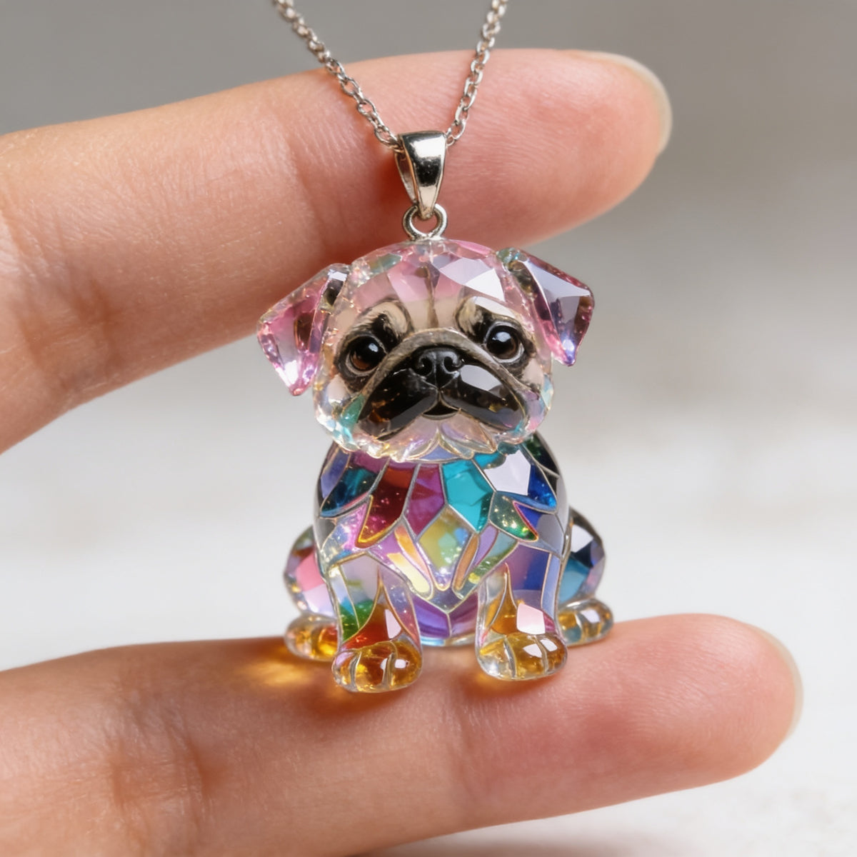 Custom Photo Fawn Pug Puppy Acrylic Pendant Necklace Dog Lover Gift