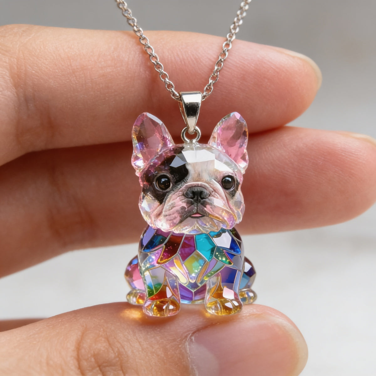 Custom Photo Black and White French Bulldog Acrylic Pendant Necklace Dog Lover Gift