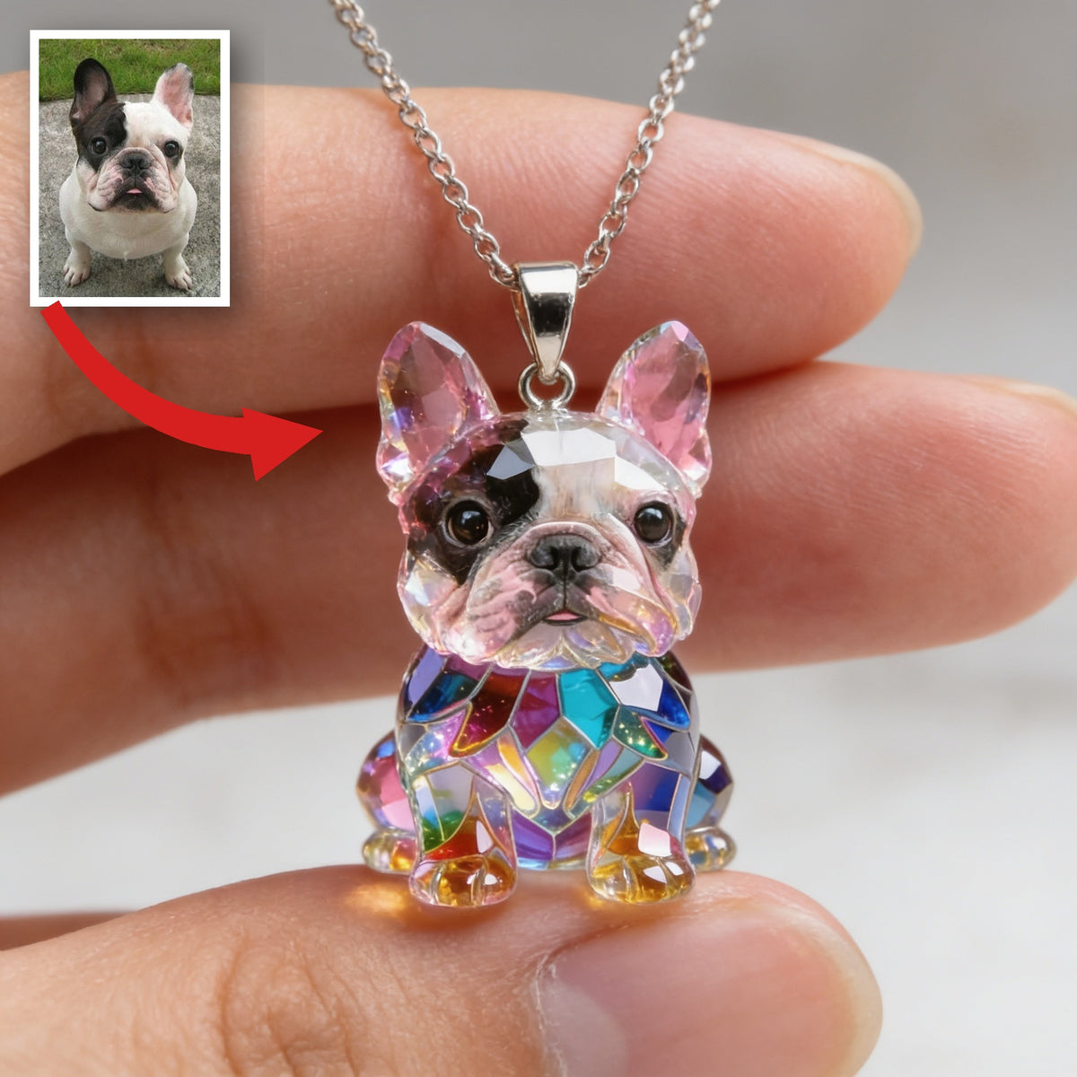 Custom Photo Black and White French Bulldog Acrylic Pendant Necklace Dog Lover Gift