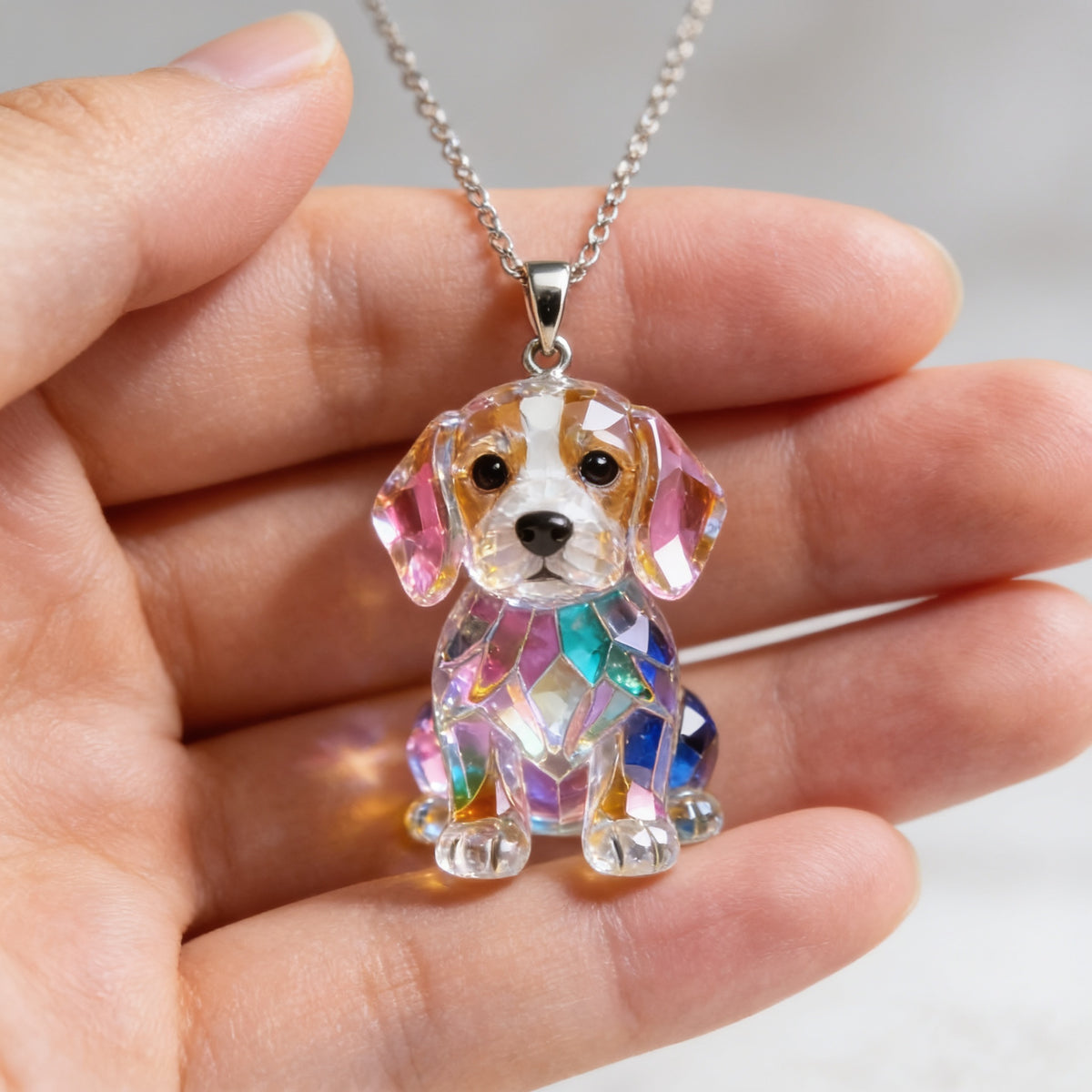 Custom Photo Tricolor Adult Beagle Acrylic Pendant Necklace Dog Lover Gift
