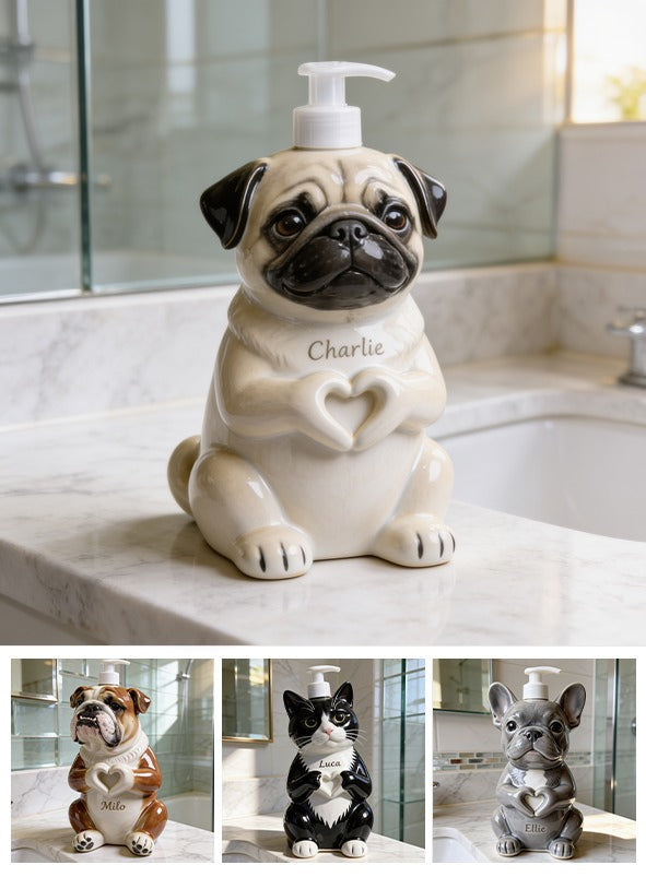 Personalized Fawn Pug Soap Dispenser Cute Dog Bathroom Decor Pet Lover Gift