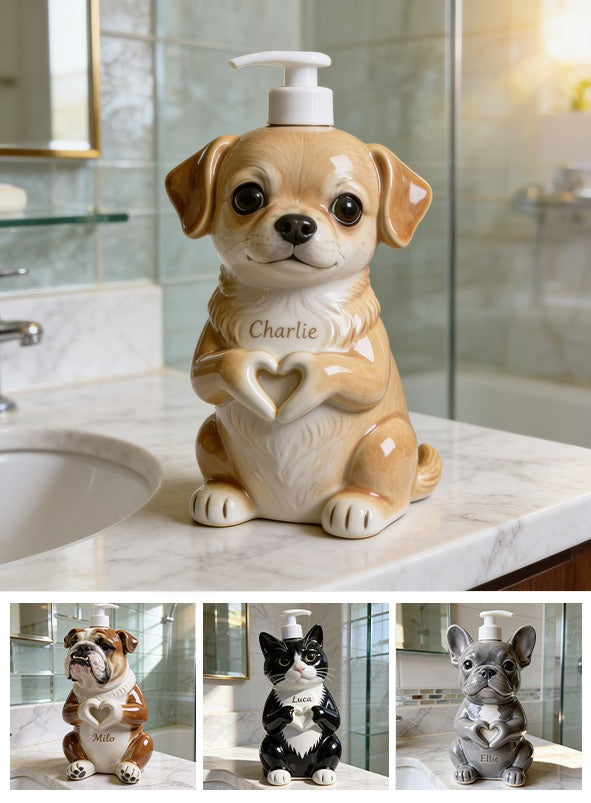Personalized Fawn and White Chihuahua Puppy Soap Dispenser Bathroom Decor