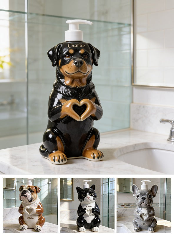 Personalized Adult Black and Tan Rottweiler Soap Dispenser Dog Lover Gift