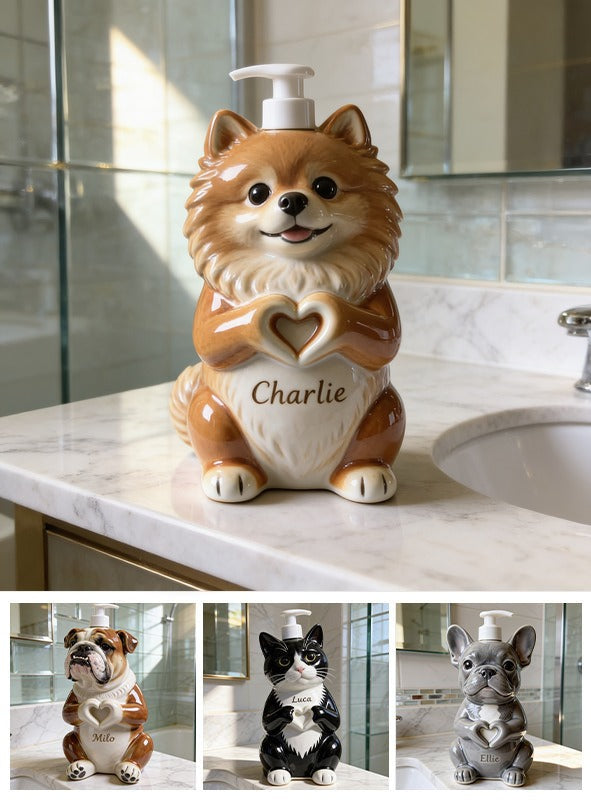 Personalized Fluffy Golden Tan Pomeranian Soap Dispenser Home Decor Gift