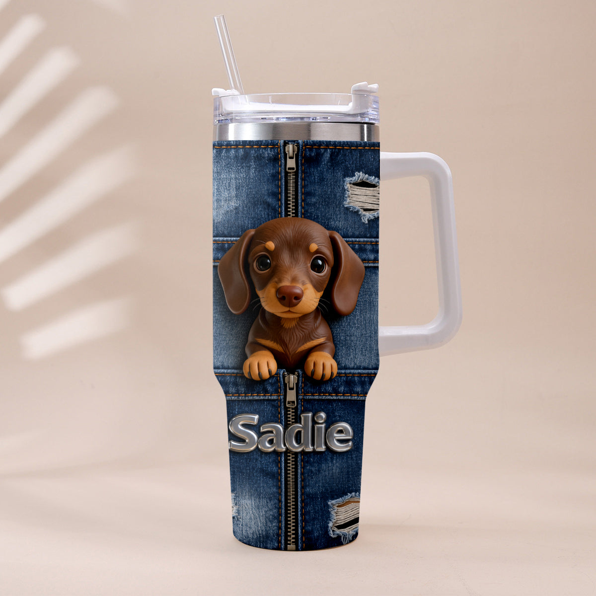 Personalized Black and Tan Adult German Shepherd Tumbler With Plush Charm Pet Owner Gift