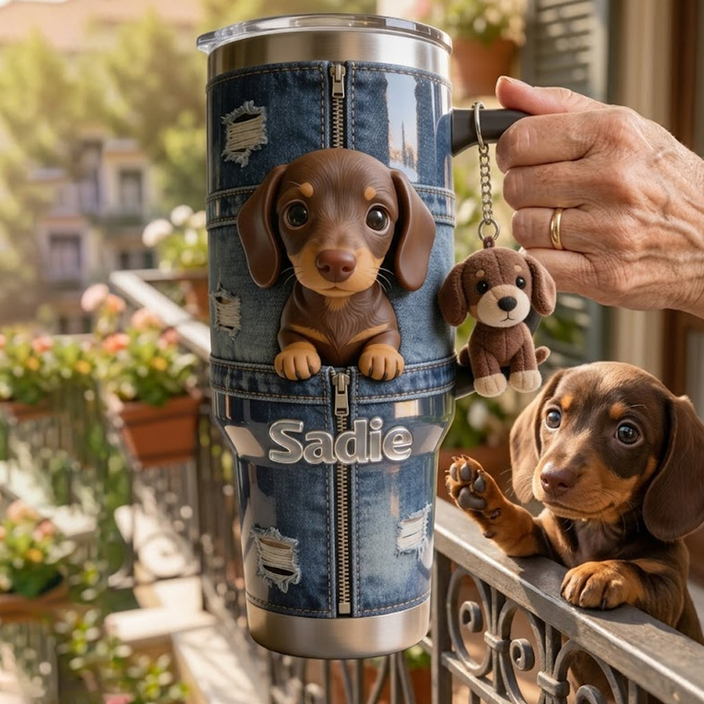 Personalized Black and Tan Adult German Shepherd Tumbler With Plush Charm Pet Owner Gift