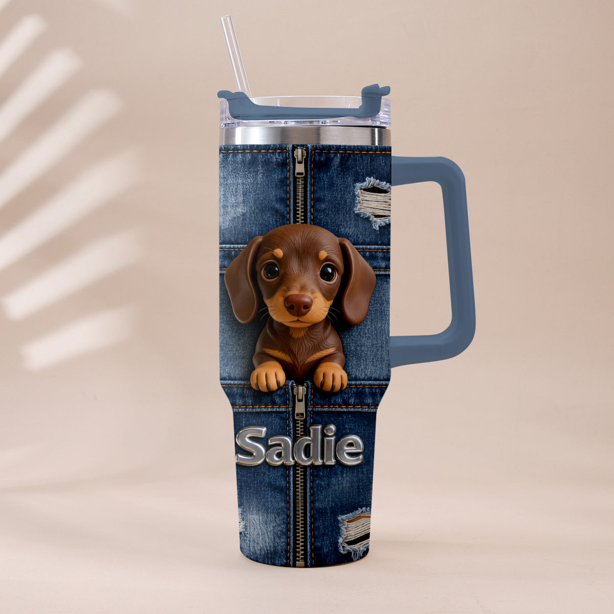 Personalized Adult Tricolor Beagle Tumbler With Plush Charm Pet Lover Gift