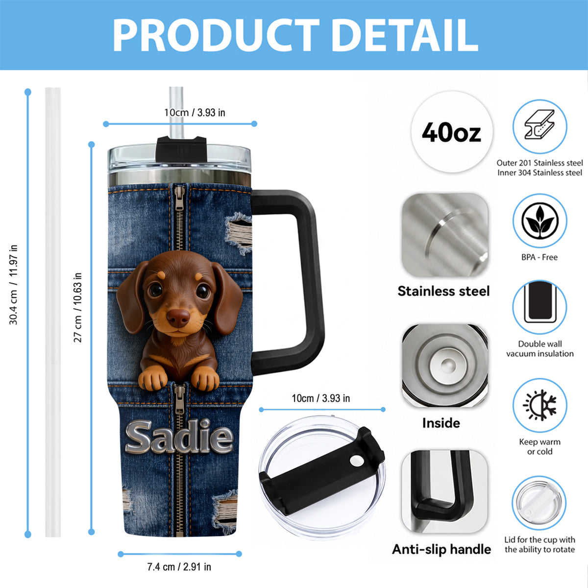 Personalized Tan White Pembroke Welsh Corgi Tumbler With Plush Charm Pet Gift