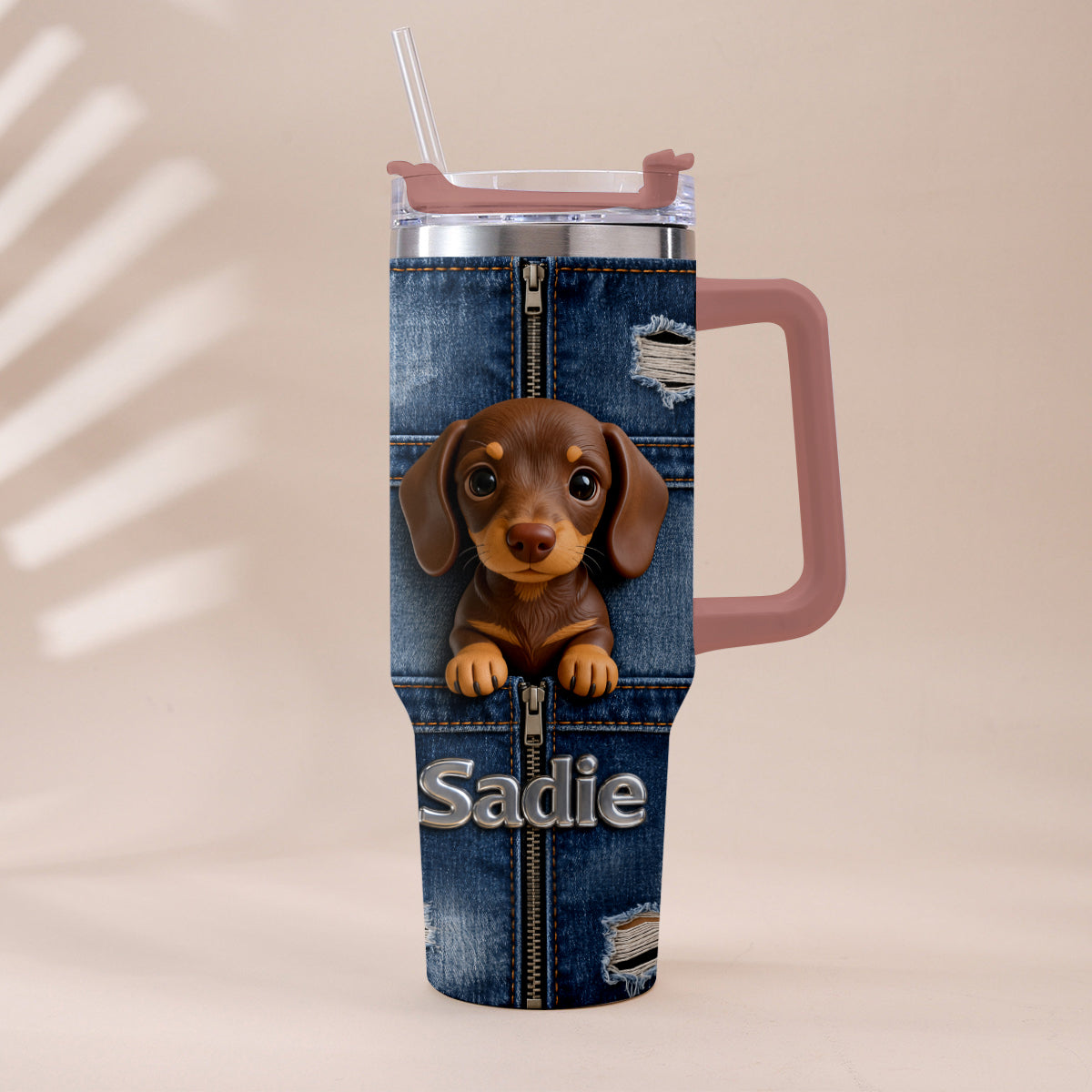 Personalized Tan & White Adult Shiba Inu Tumbler With Plush Charm Pet Lover Gift