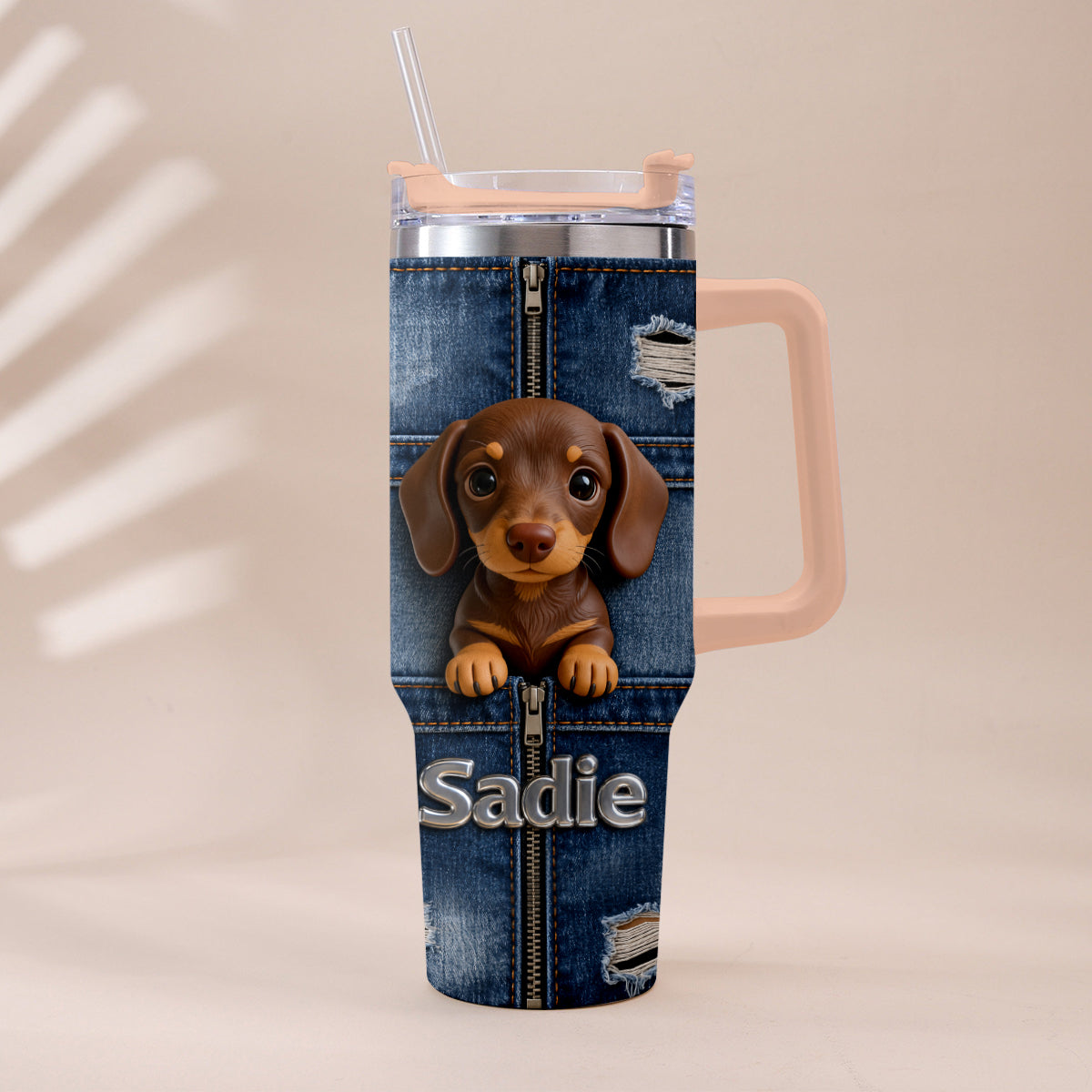 Personalized Black and Tan Adult German Shepherd Tumbler With Plush Charm Pet Owner Gift