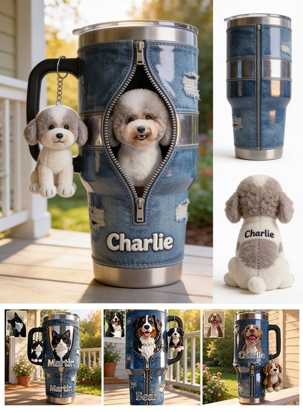 Personalized Adult Curly Fur Poodle Tumbler With Plush Charm Pet Lover Gift