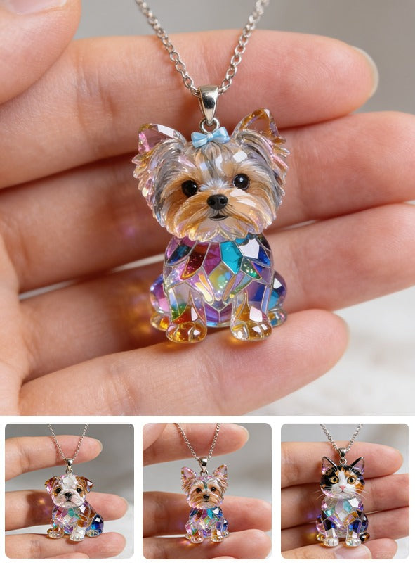 Custom Photo Long Coat Yorkshire Terrier Acrylic Pendant Necklace Dog Jewelry