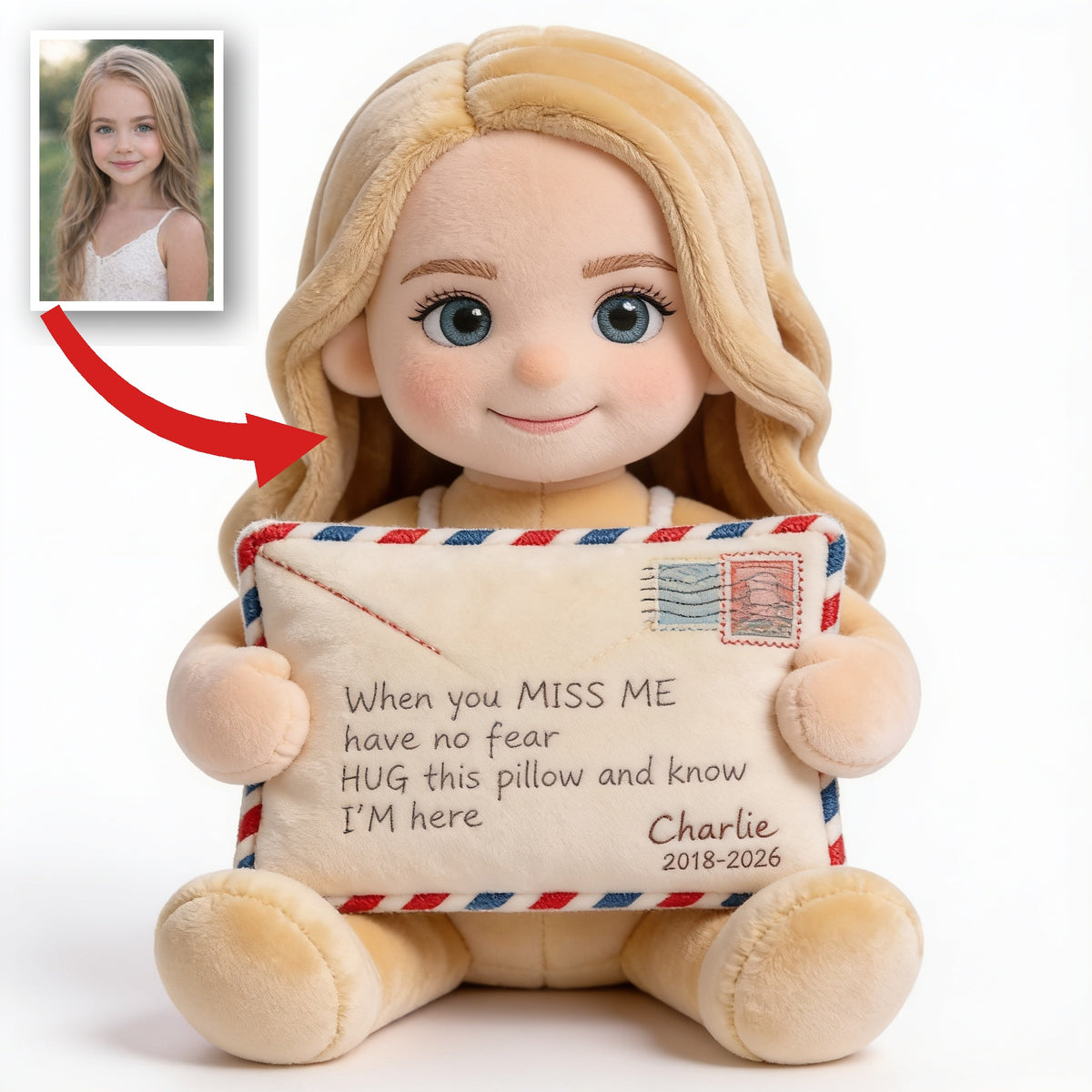 Personalized Little Girl Memorial Faux Fur Shaped Pillow Keepsake