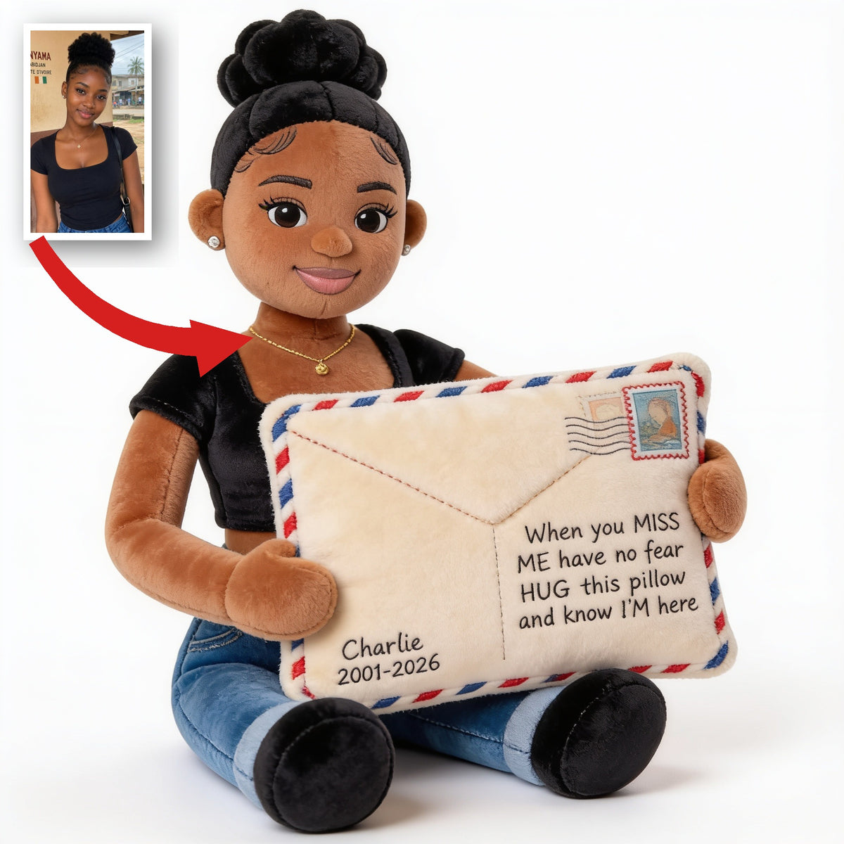 Personalized Memorial Black Woman Letter From Heaven Faux Fur Shaped Pillow