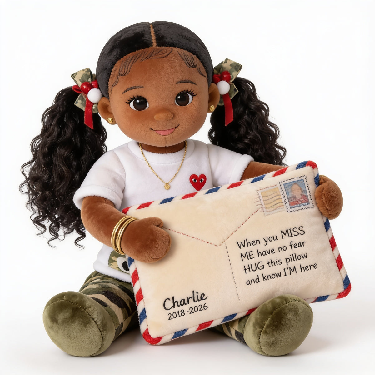 Personalized Black Little Girl Memorial Faux Fur Shaped Pillow