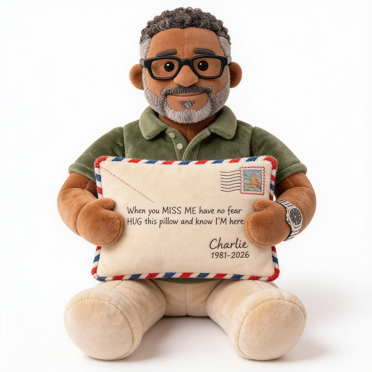 Personalized Memorial Middle-Aged Black Man Faux Fur Shaped Pillow Dad Remembrance Gift
