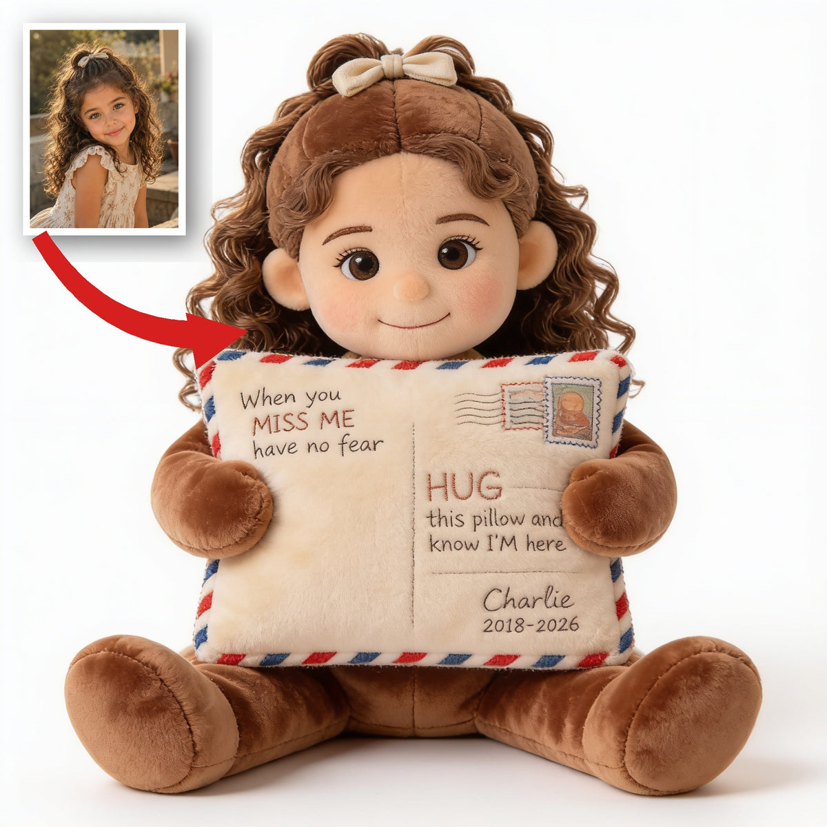 Personalized Latina Little Girl Memorial Faux Fur Shaped Pillow Bereavement Gift