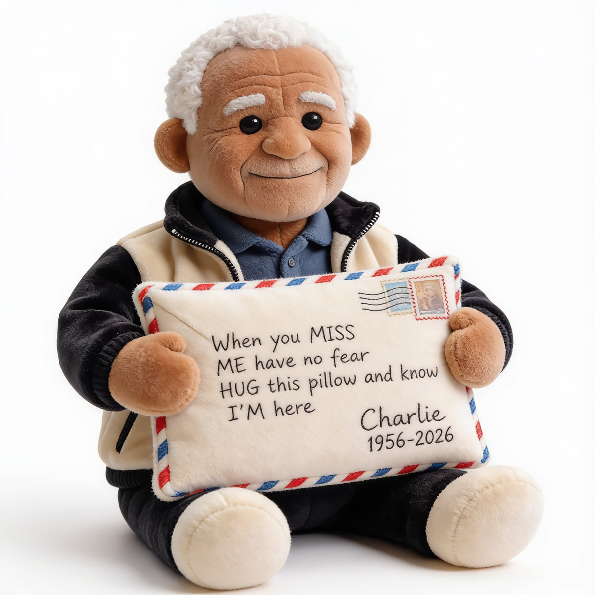 Personalized Older Black Man Grandpa Memorial Faux Fur Shaped Pillow