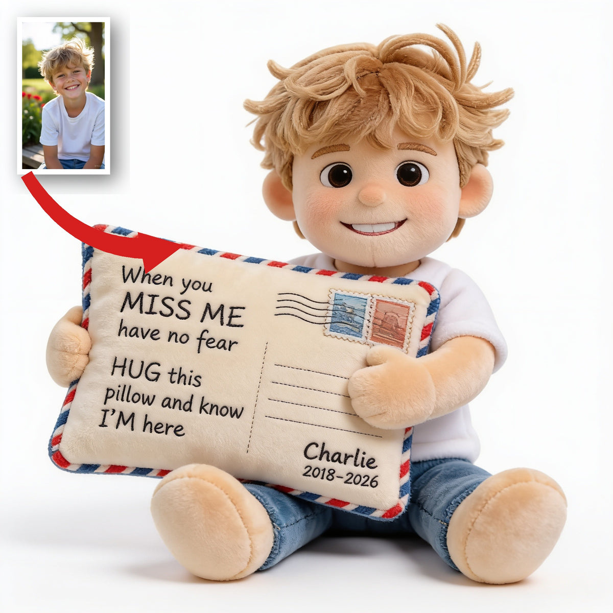 Personalized Little Boy 2018-2026 Memorial Faux Fur Shaped Pillow Keepsake