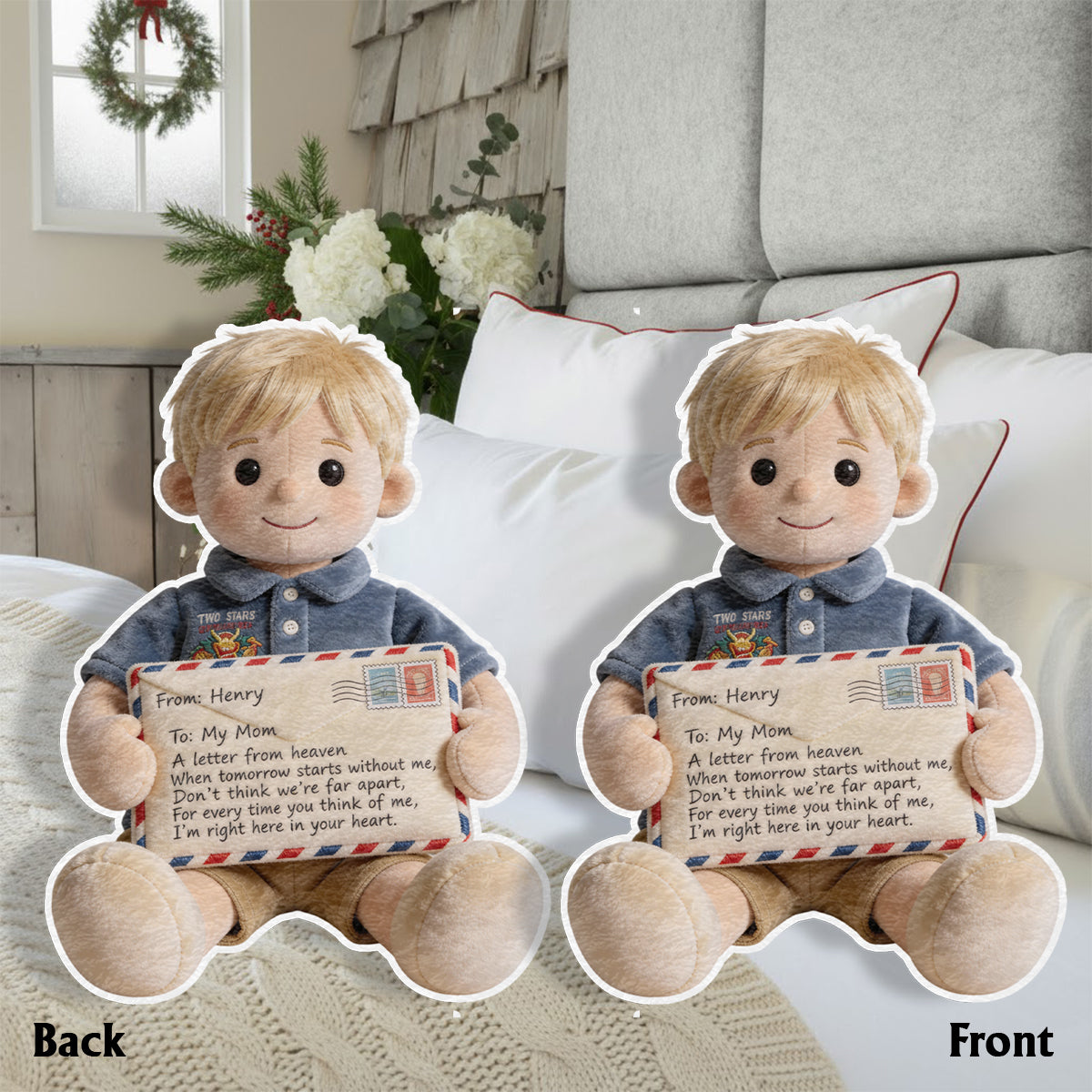 Personalized Little Boy 2018-2026 Memorial Faux Fur Shaped Pillow Keepsake