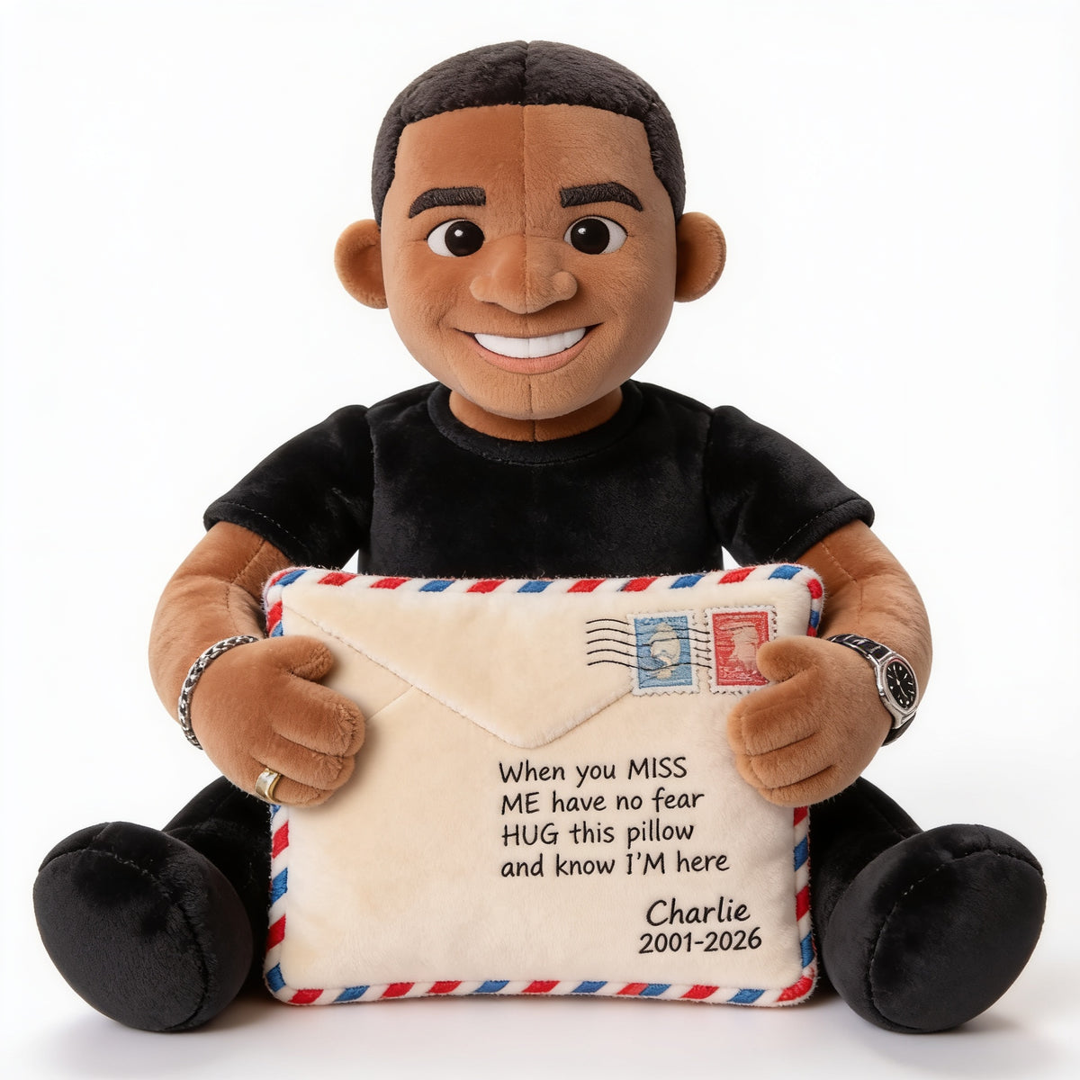 Personalized Black Man Memorial Faux Fur Shaped Pillow, Sympathy Keepsake