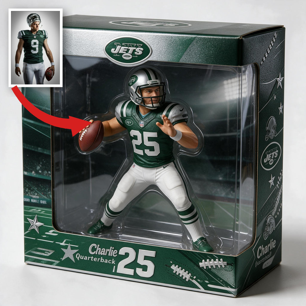 Personalized American Football Latina Player 3D Acrylic Display Box Sports Keepsake