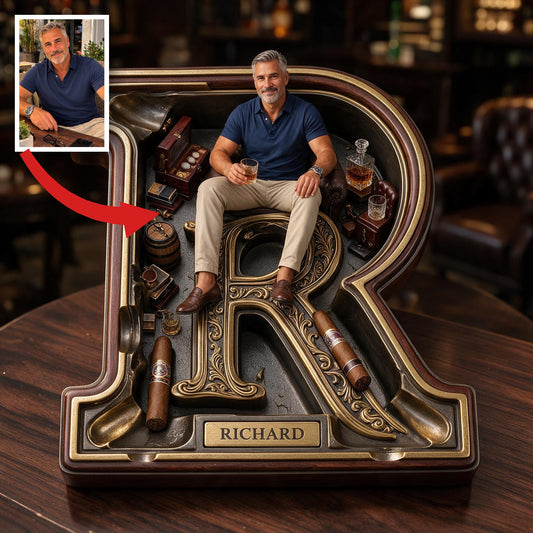 Custom Photo Middle-Aged Man Wooden Catch-All Tray Gift for Dad Husband Grandpa