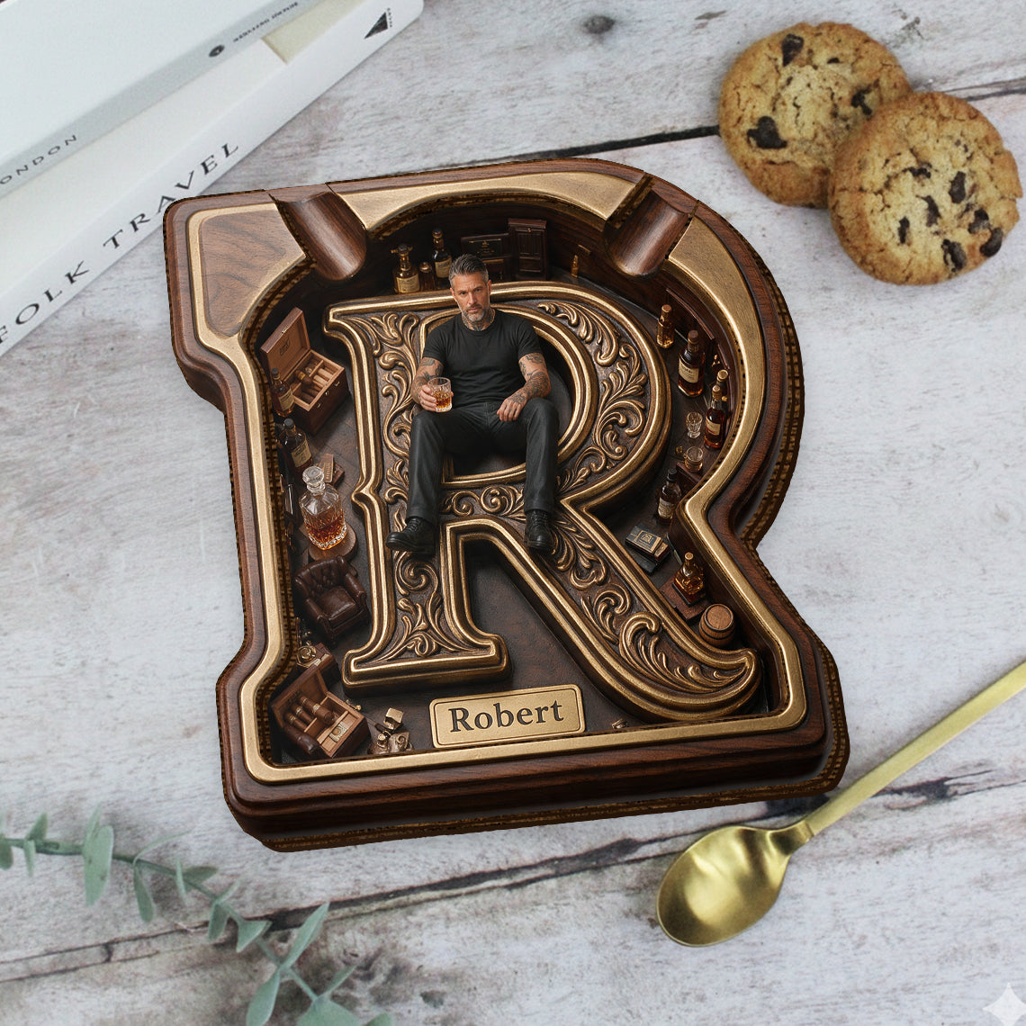 Custom Photo Middle-Aged Man Wooden Catch-All Tray Gift for Dad Husband Grandpa