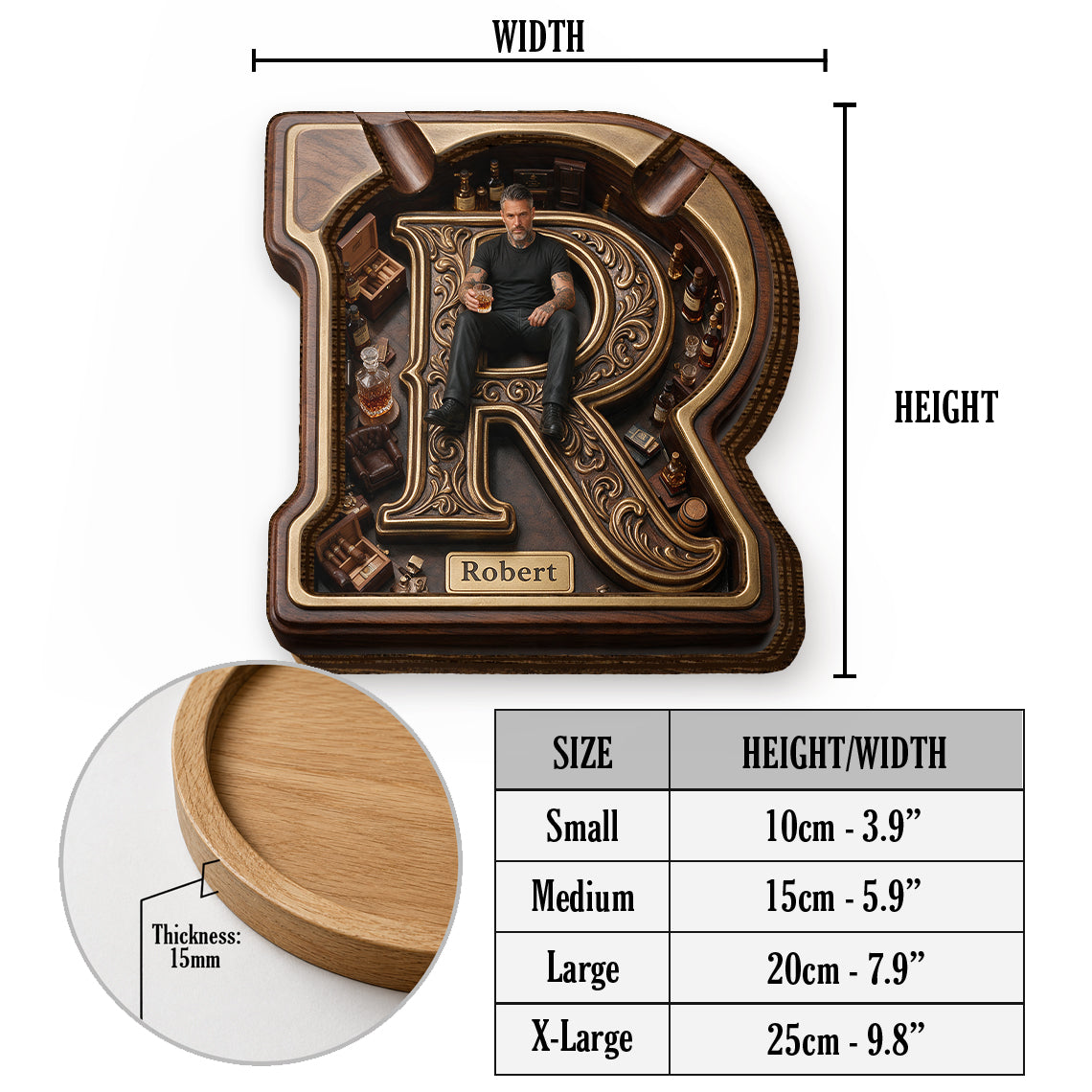 Custom Photo Middle-Aged Man Wooden Catch-All Tray Gift for Dad Husband Grandpa