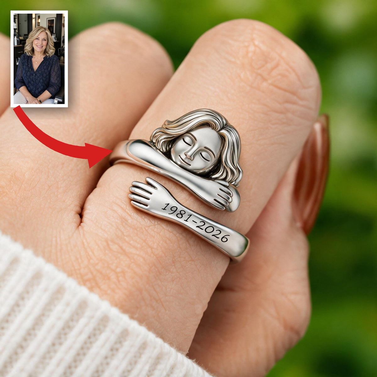 Personalized Middle-Aged Woman Memorial Adjustable Hug Ring for Mom Wife