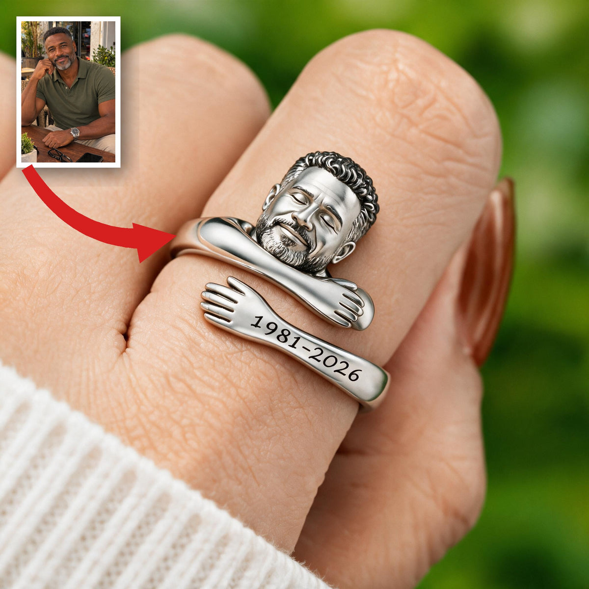 Personalized Middle-Aged Black Man Memorial Adjustable Ring Dad Husband Keepsake Gift
