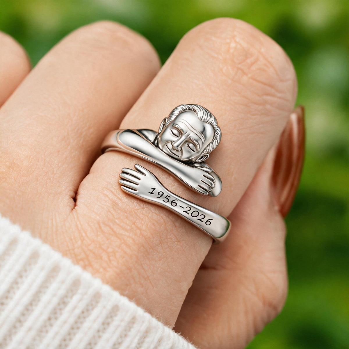 Personalized Older Man Grandfather Memorial Adjustable Hug Ring