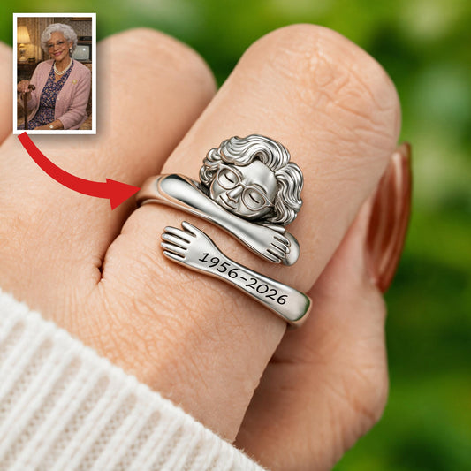 Personalized Older Black Woman Grandma Memorial Adjustable Hug Ring