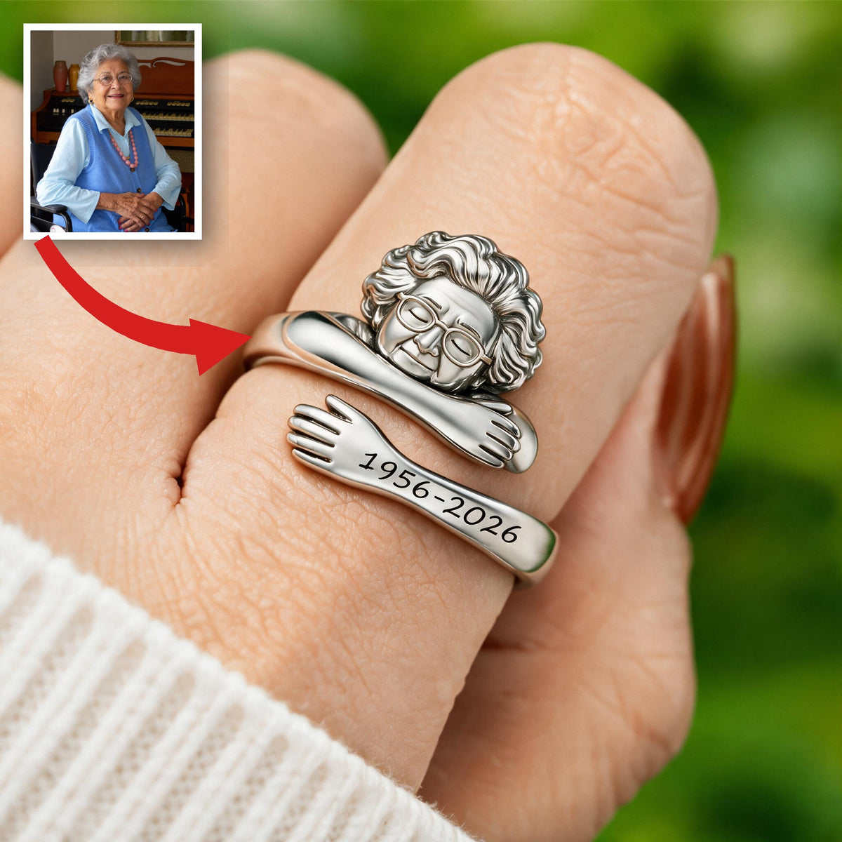 Personalized Older Latina Woman Grandma Memorial Adjustable Hug Ring