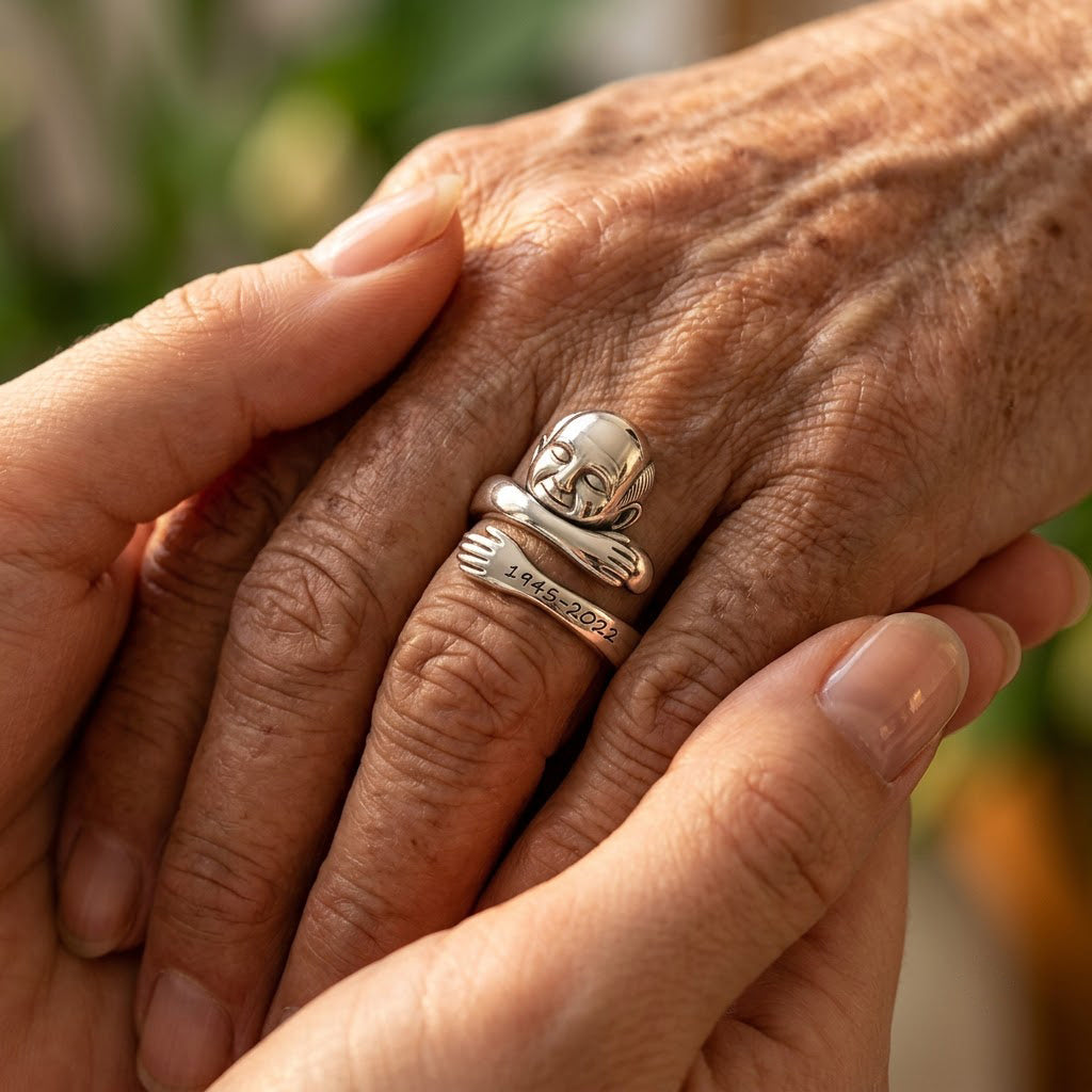 Personalized Middle-Aged Man Hug Adjustable Memorial Ring Gift for Dad Husband